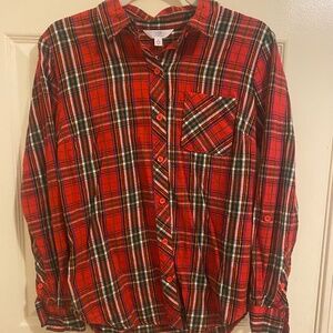 Size Small Red Time and Tru Plaid Button Up Shirt